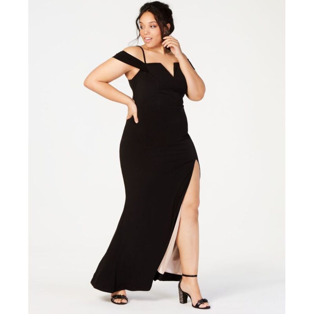 City Studios Trendy Plus Size Off The Shoulder Slit Gown